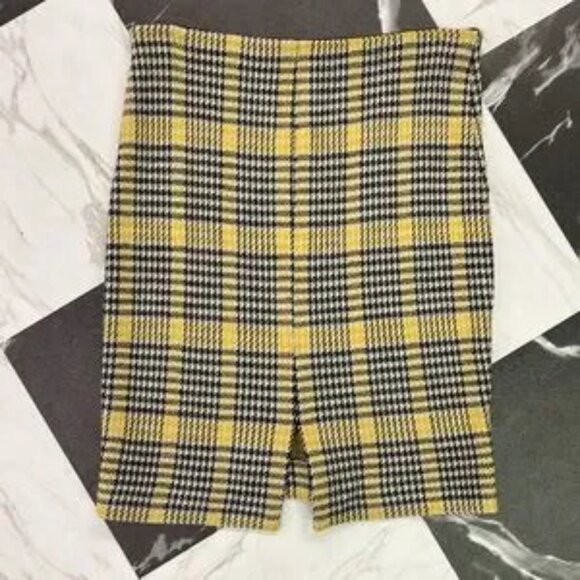 Diane Von Furstenberg Yellow Plaid Wool Lena Skirt Size Small - Picture 4 of 6